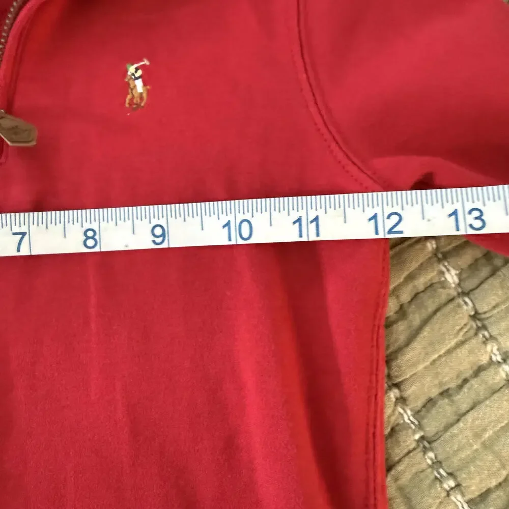 POLO RALPH LAUREN Boys Red Cotton Quarter Zip Leather pull SZ 5 Luxury Preppy‎